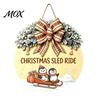 Festive Home Decoration Christmas Wooden Welcome Sign for Front Door, Round Hanging Ornament with Rustic Winter Wreath Artificial Pine Branches & Bow