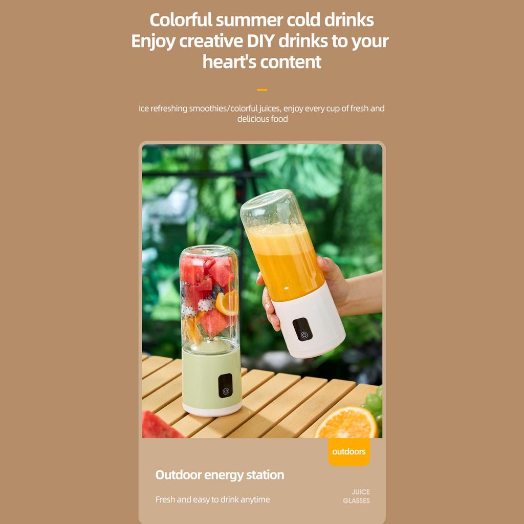 Portable Blender Cup Rechargeable Electric USB Juicer Blender 500ml Large Capacity with 1500mAh Battery for Fruit Smoothies