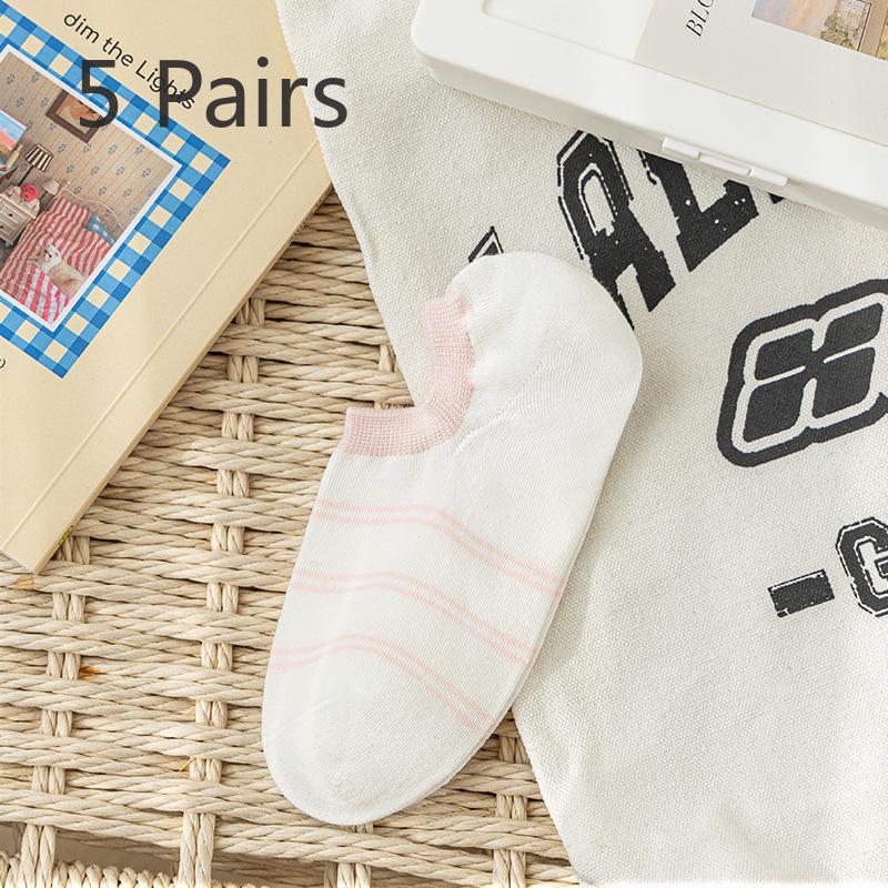 5 Pairs of Women's Summer Thin Style All Match Color Stripe Invisible Socks