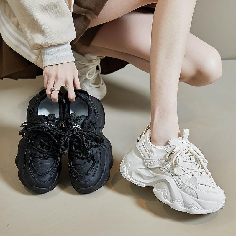 White Women Sneakers Chunky Woman Shoes for Women 2025 Four Season Design Platform Shoes Trend Pu Leather Patchwork Shoes Woman