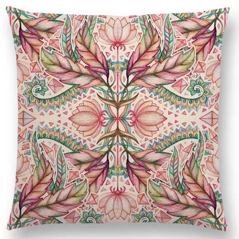 New Boho Art Flower Gorgeous Floral Diamond Doodle Botanical Geometry Mandala Decorative Pattern Cushion Cover Throw Pillow Case