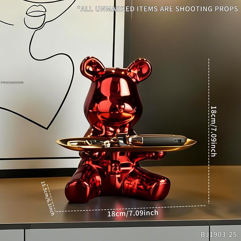 Scultura Artistica di Orso Assortito con Vassoio in Metallo Statuetta Decorativa per Ingresso, Soggiorno, Scrivania d'Ufficio e Esposizione in Casa