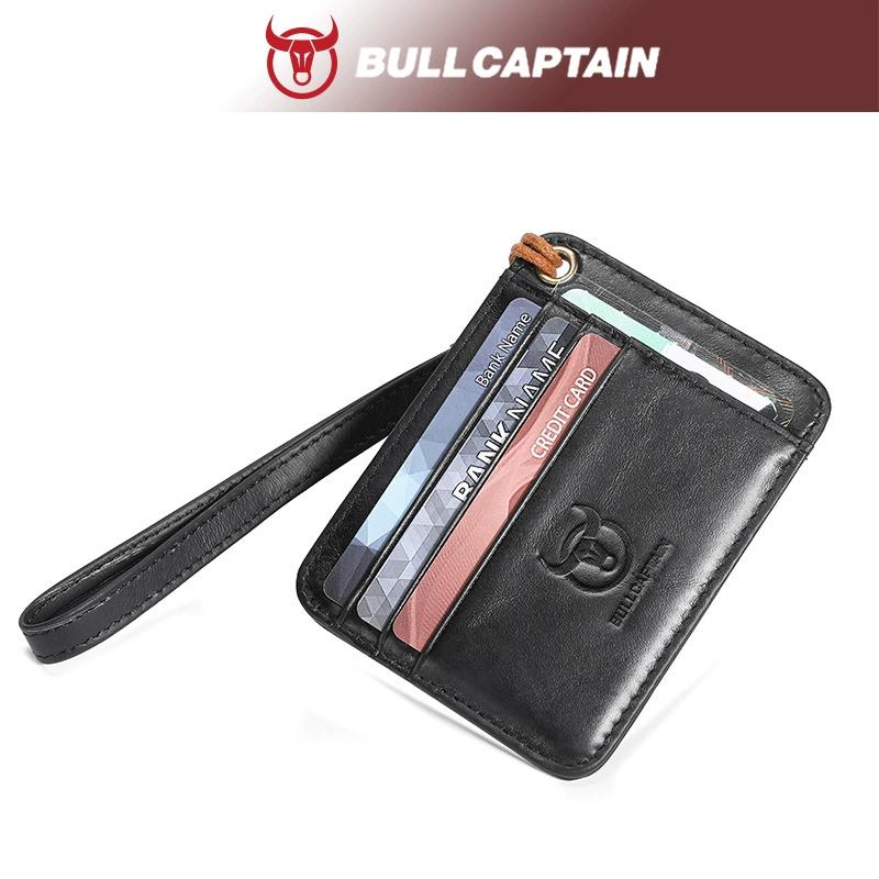 BULLCAPTAIN Kredittkortholder i ekte skinn for bedrifter Mini RFID-kortbeskyttelse Unisex ID-holdere KORT LOMBOOK MED HÅNDLEDD