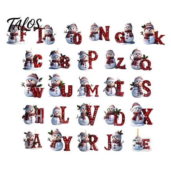Gift for Family Friends 26 Letter Christmas Ornaments, 2D Flat Snowman Hanging Decoration, Acrylic A-Z Clear Pattern Tree Decor Alphabet Letters