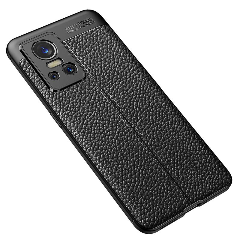 

For Realme GT Neo3 Litchi Texture Phone Case Scratch-resistant Flexible TPU Back Cover Black