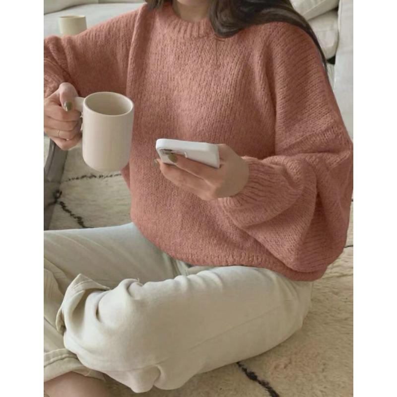 Crew neck imitation mohair sweater women's autumn and winter knitted top fashion casual sweater women's clothing