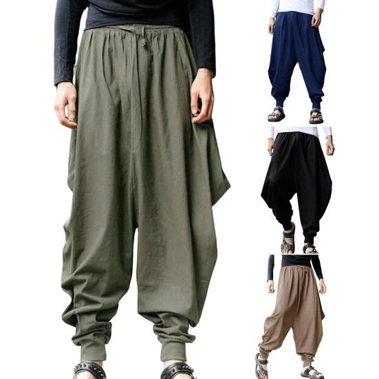 Pantaloni Harem Cavallo Basso Monocolore Coulisse Vintage Vita Media Caviglia Legata Larghi per Performance