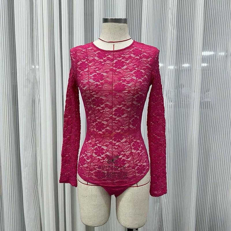 Sexy Lace-Trimmed Sheer Backless Bodysuit Women - Slim Fit Long Sleeve With Tie Detail 2026