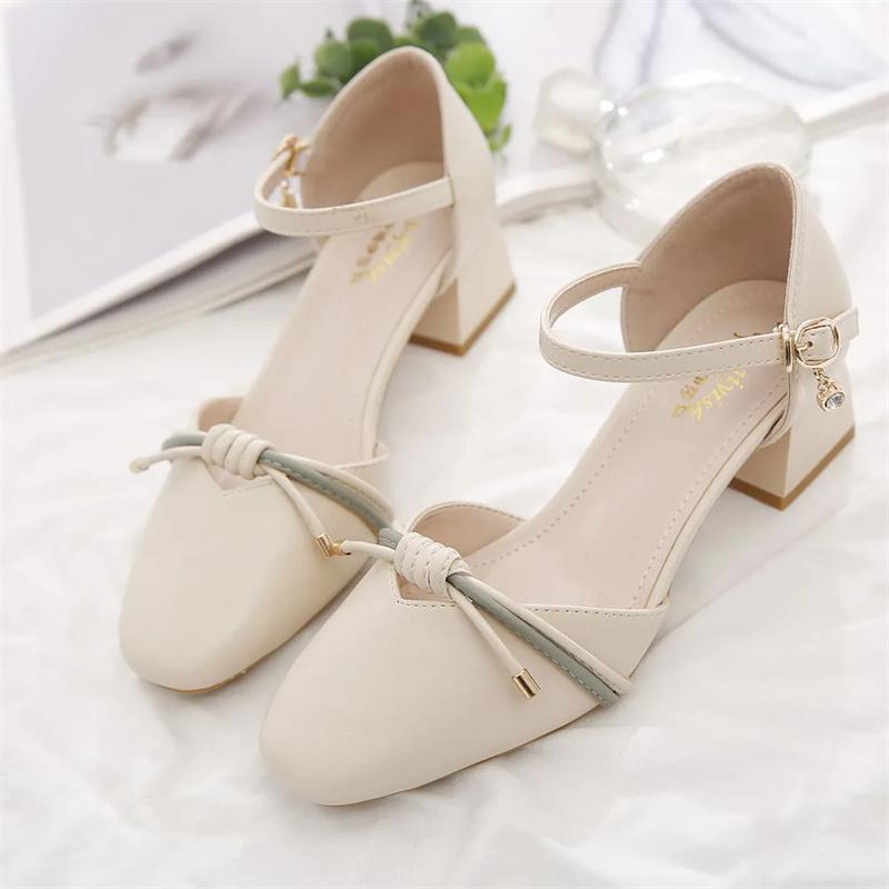 Dame Mote Komfort Vår & Sommer Firkantet Hæl Spennestropp Hælesko Dame Casual Elegante Pumps G1234