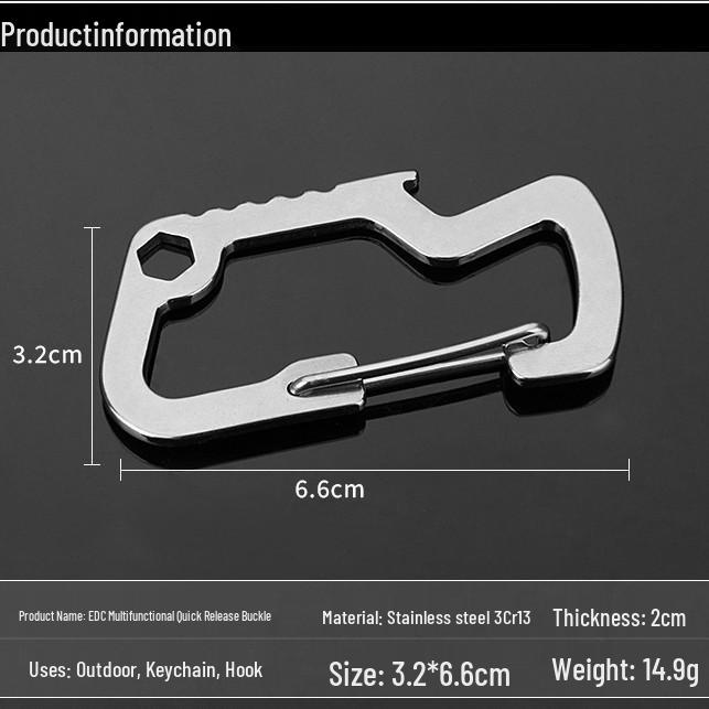 Multi-Function Stainless Steel EDC Carabiner with Bottle Opener & Quick Release Hook