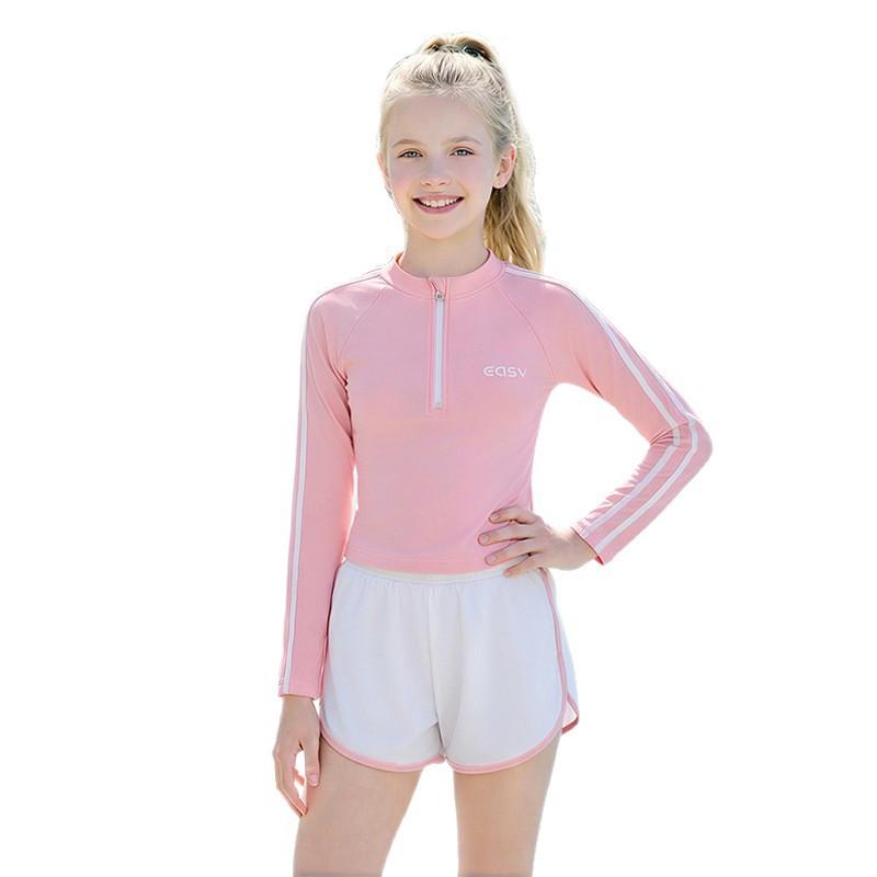 Children's Swimsuit Girls' Long Sleeved Two-piece Polyester Sports and Leisure Student Vacation Hot Spring Swimsuit