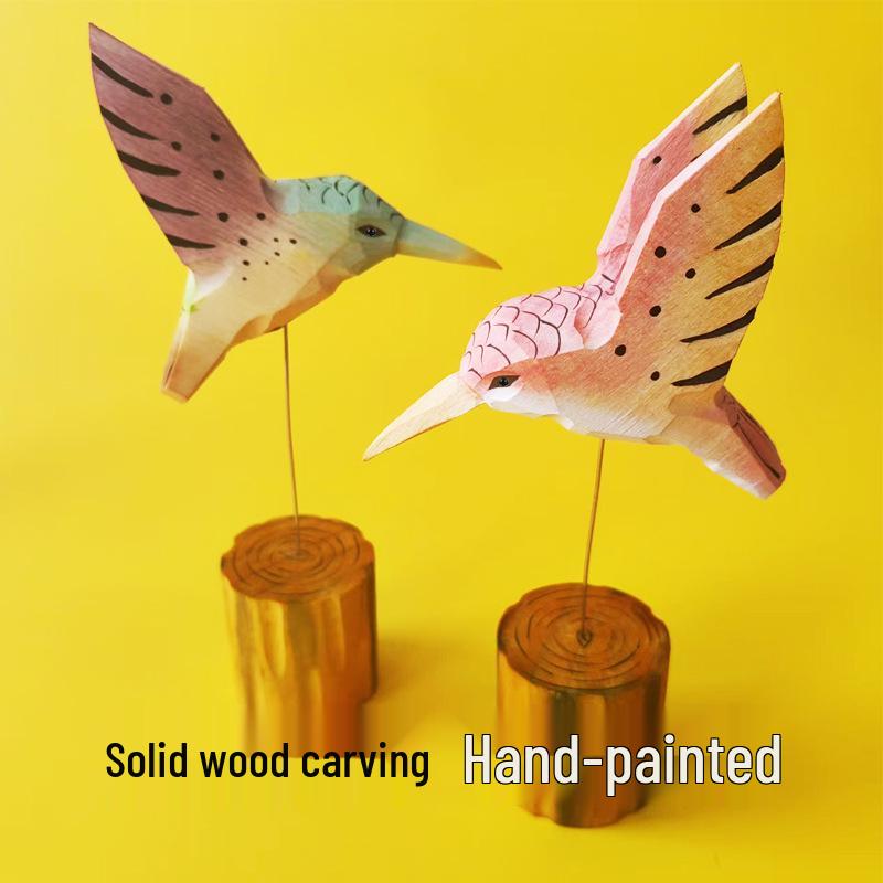 Handgeschnitzter Holz-Kolibri-Anhänger - Kreative kleine Vogel-Desktop-Dekoration Geschenk