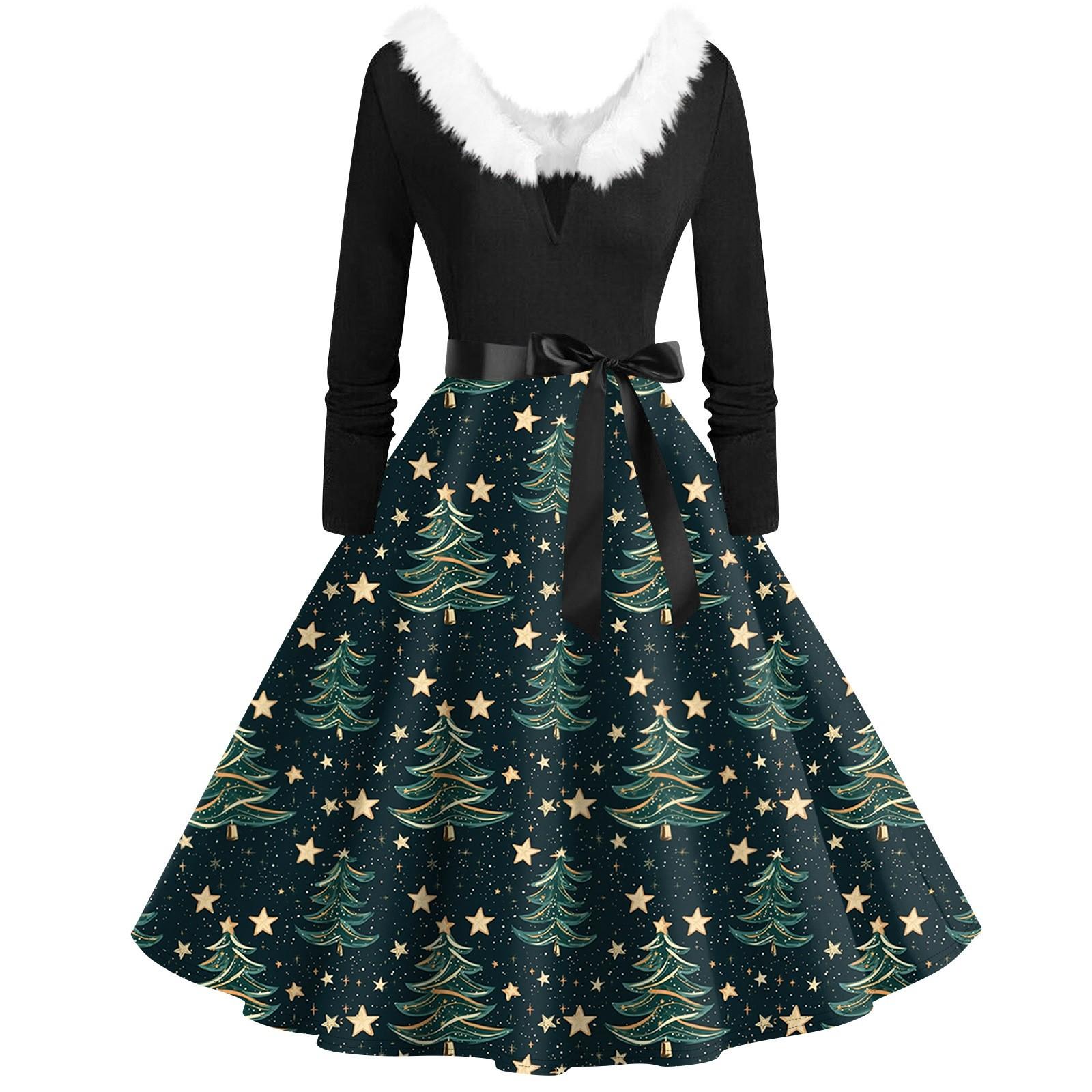 

Жіноча повсякденна та модна різдвяна сукня з V-подібним вирізом і довгими рукавами з принтом XXL