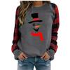 Damenmode Plaid Patchwork Weihnachtsdruck Rundhals Langarm T-Shirt Top