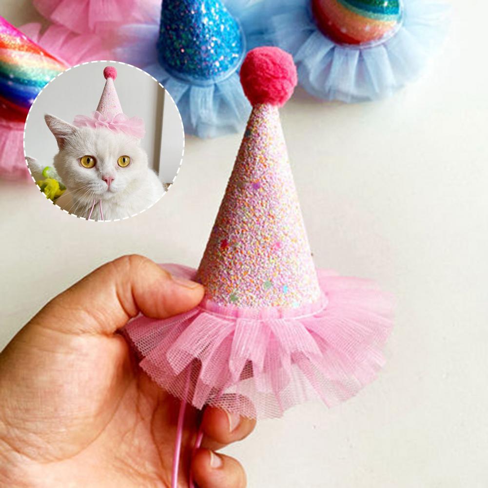 Cat Hat Pet Birthday Hat Set for Cats Dogs Soft Comfortable Adjustable Costume Accessories for Festivals Parties for Pets