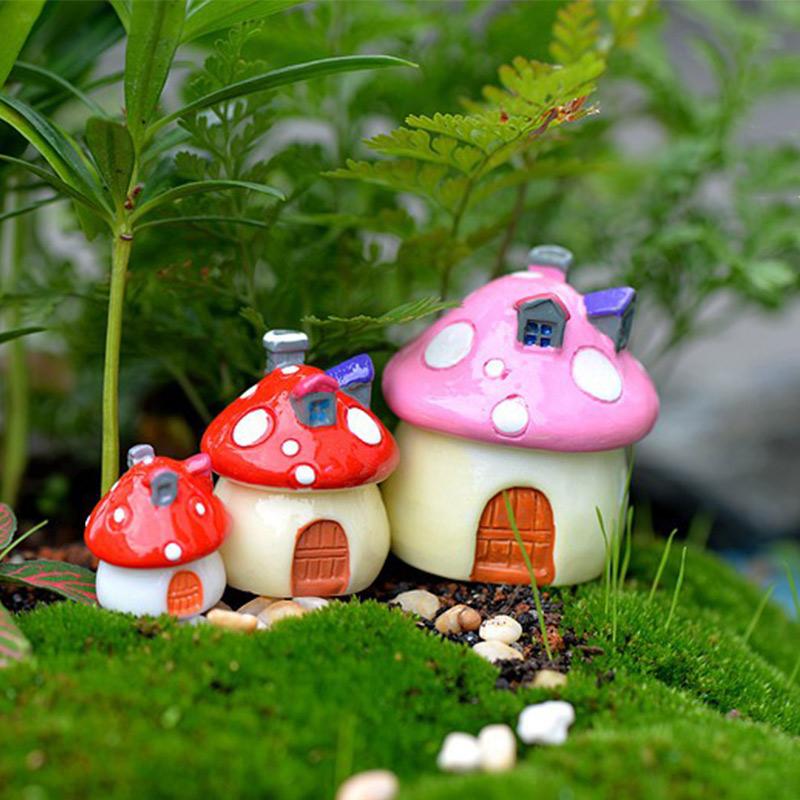 4 Rozmiary Dom Grzybowy Żywica Ozdoba Rękodzieło Ogrodu Wróżek Miniaturowy Mikro Gnom Terrarium Dom Śródziemnomorski Zamek 4 Kolory