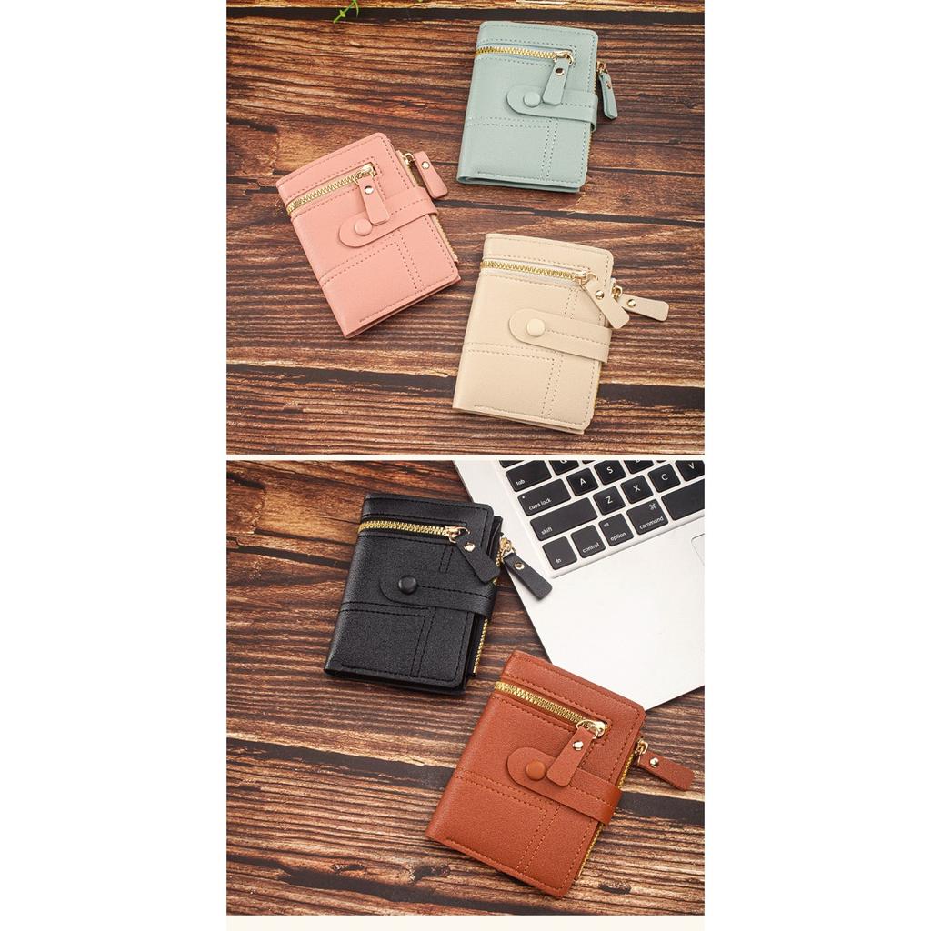 Ladies' Multi Zipper Pocket Wallet with Buckle Closure, Credit Card Slot, and ID Card Clip  Fashionable Daily Carrying Mini Wallet