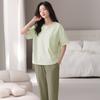 Pure cotton pajamas women's summer short-sleeved trousers three-piece set 1011 new casual solid color round neck can be worn outside loungewear