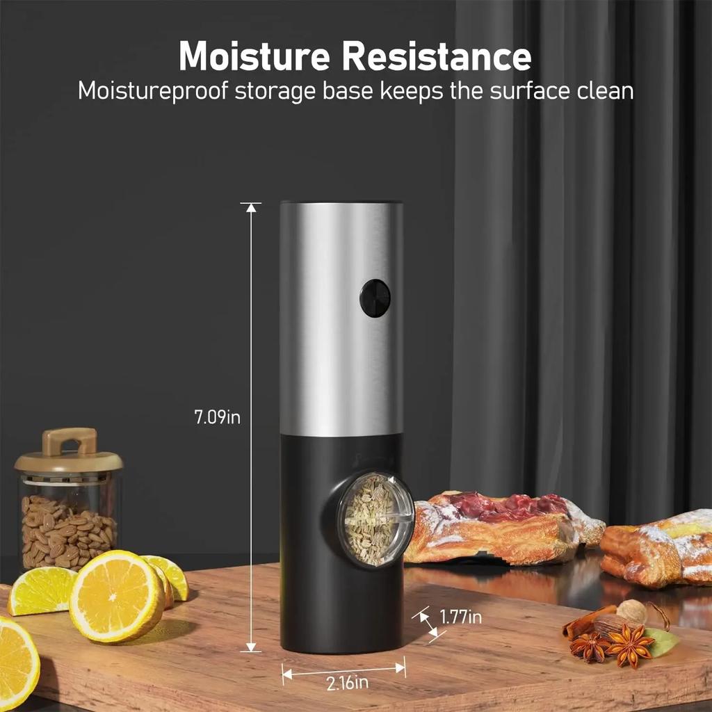 Battery Powered Pepper Grinder Electric Adjustable Coarseness Automatic Peppercorn Sea Salt Cordless Grinder Kitchen Tools