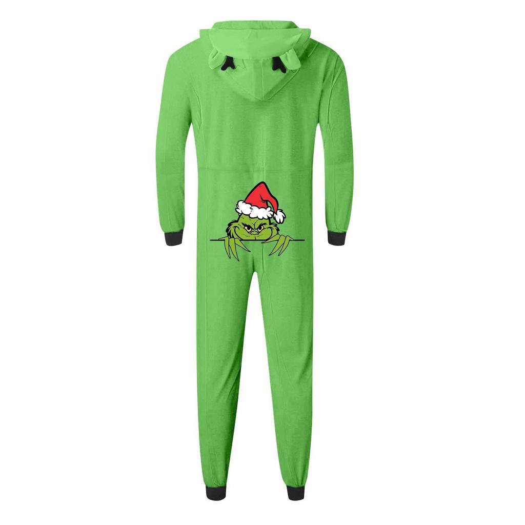 Christmas Printed Family Matching Hooded Long Sleeved Zippered Hooded  Jumpsuit Set
