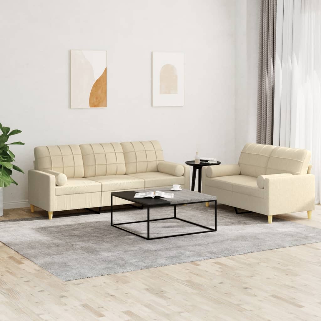 Vidaxl 2-Cz. Relaxation Set With Cushions, Cream, Fabric