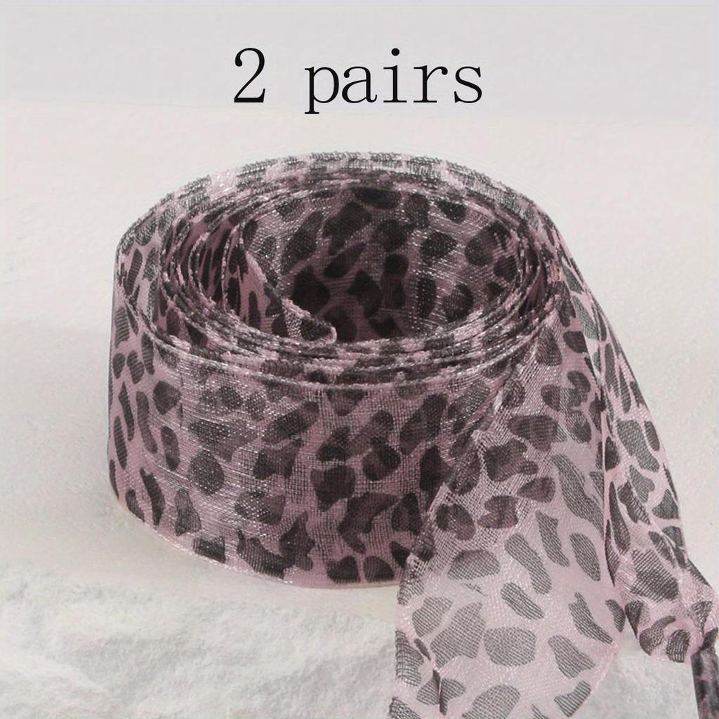 Organza Shoelaces, 1 Pairs and 2 Pairs Fashionable Satin Ribbon Shoelaces, Leopard Print Pattern Ribbon Yarn Lace Shoelaces