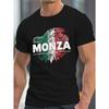 European Sizes Italy MONZA Racing Circuit Print, Men's Round Crew Neck Short Sleeve Tee, Casual T-Shirt Casual Comfy Lightweight Top for Summer