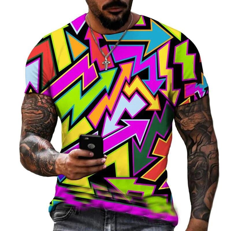 Mote Joint Graffiti Art Herre T-skjorte Hip Hop Casual Harajuku Trykte T-skjorter Ny Personlighetstrend Rund Hals Farge Topper