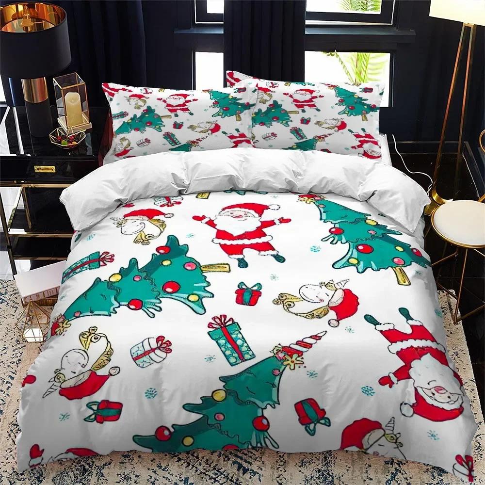 Christmas Duvet Cover Set Winter Red Santa Claus Bedding Set Merry Christmas Gifts for Boys Girls Happy New Year Red Santa