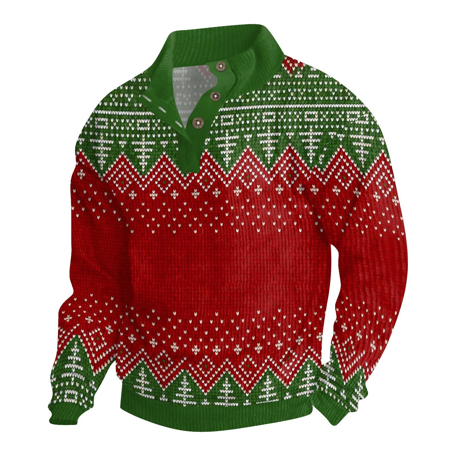 

Мужская рождественская хлопковая рубашка-пуловер с длинным рукавом для активного отдыха, винтажная вельветовая рубашка с воротником-стойкой и пуговицами, повседневная толстовка с рождественским принтом XL