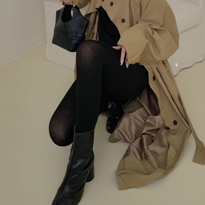 

One to Get through Winter! Pure Color Winter High Waist Shaping Cotton Threaded Figure Flattering All-in-One Warm Keeping Leggings Women G493 Black All yards