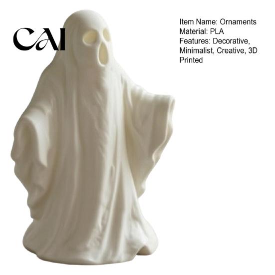 Halloween Party Supplies 3D Printed Ghost Statue Ornament, Funny Figurine, Minimalist Pleated Spooky Home Accents Cloak Sculpture for Tabletop