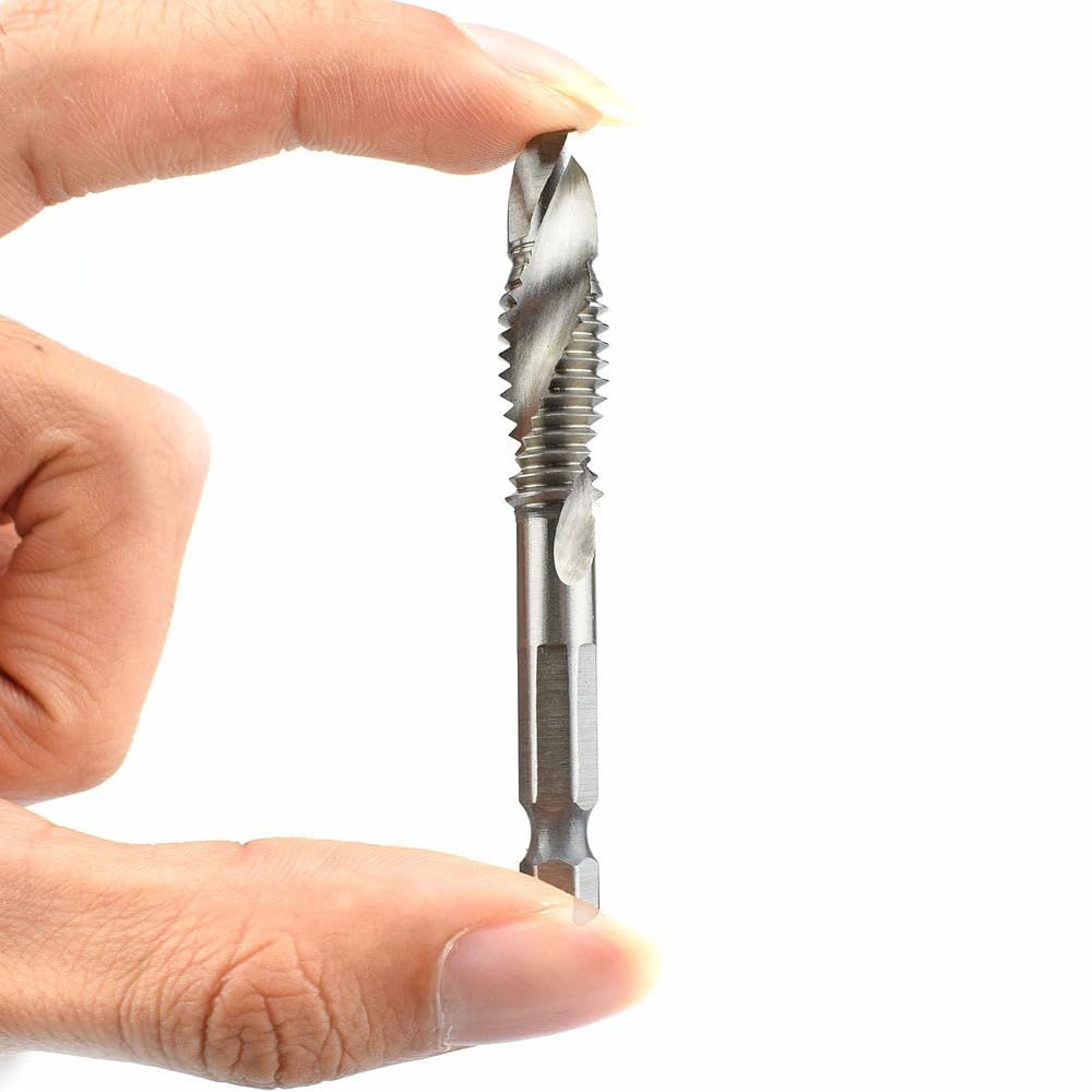 Kimlonton Drill Tap, Tap Drill Set, Spiral Tap, HSS Steel, Hexagonal Shaft, Multi-functional Integrated
