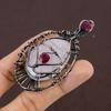 Natural EvilEye Rose Quartz, Ruby Gemstone Copper Wire Wrap Pendant 3.19" y2Y75