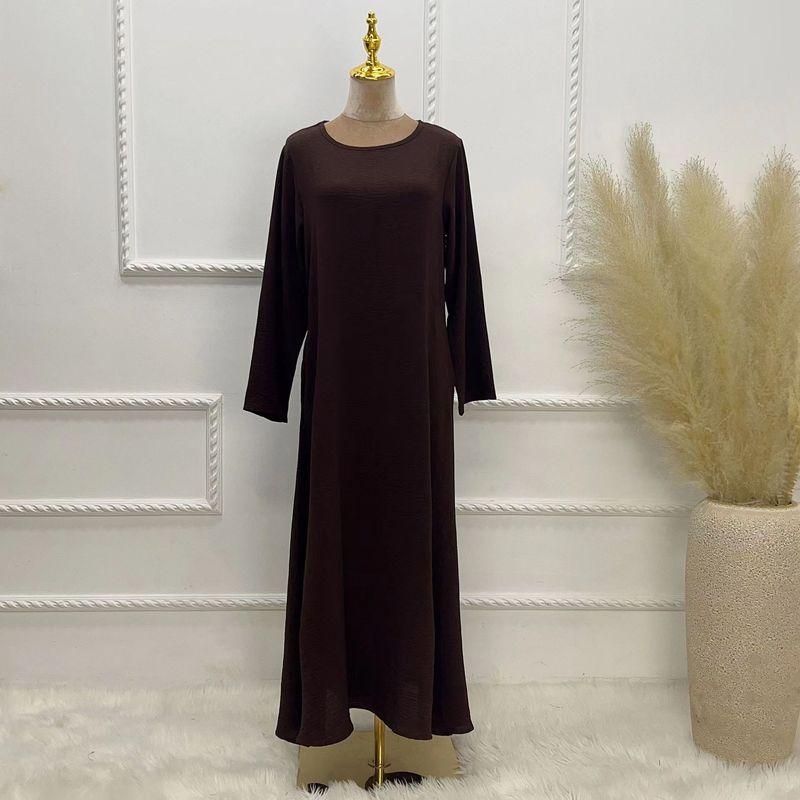 

New Arrival 2023 round Neck Pure Color Long Dress Multi-Color Plus Size Silm Dress Solid round Neck Neck Dress Dark Curry 2XL