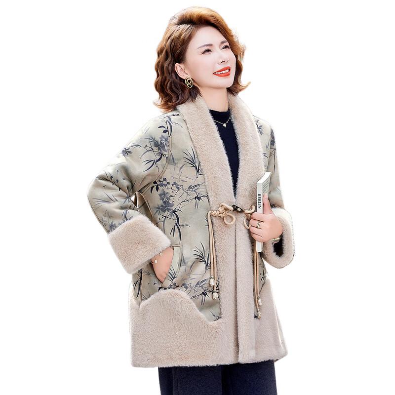 Mom's Elegant Floral Fleece Winter Coat