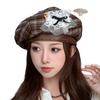 Korean Sweet and Cute Plaid Beret Autumn and Winter Versatile Lace Bow Octagonal Hat Retro Casual Painter Hat