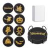 Coaster Round Pumpkin Witch Bat Print Insulated Mat Silicone Coaster 8  Set