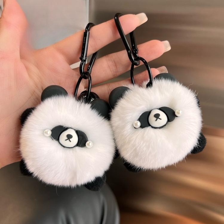 Cute real Rex rabbit hair red panda car keychain pendant ins Internet celebrity hair pom-pom doll book bag pendant