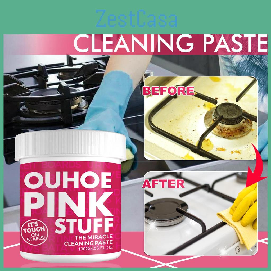 Ouhoe Všestranná víceúčelová čisticí pasta s jemným složením pro odstranění mastnoty v kuchyni v 100g růžovém kyblíku