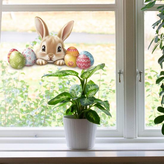 Easter Window Clings Cute Bunny Eggs Spring Window Decals Reusable PVC Stickers for Holiday Spring Party Home Office School Decor