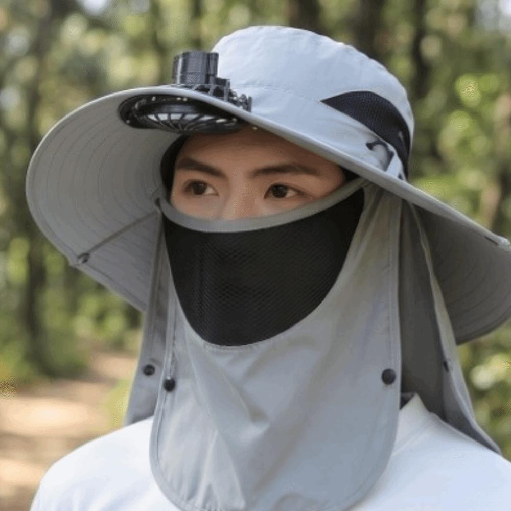 Wide Brim Summer Sun Hats With Face Cover Windproof Neck Flap Bucket Hat Adjustable for 3.7 V 500 mAh Lithium Battery
