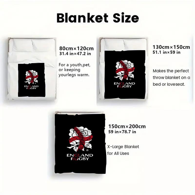 England Rugby 2D Flat Pattern Flannel Blanket High Quality All Seasons Warmth and Comfort Perfect for Christmas Gifts.