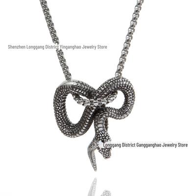 Retro Snake Punk Stainless Steel Pendant with Snake Bone Chain