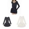Gothic Style Dress With Abstract Print And Mandarin Collar For Streetwear Fashion