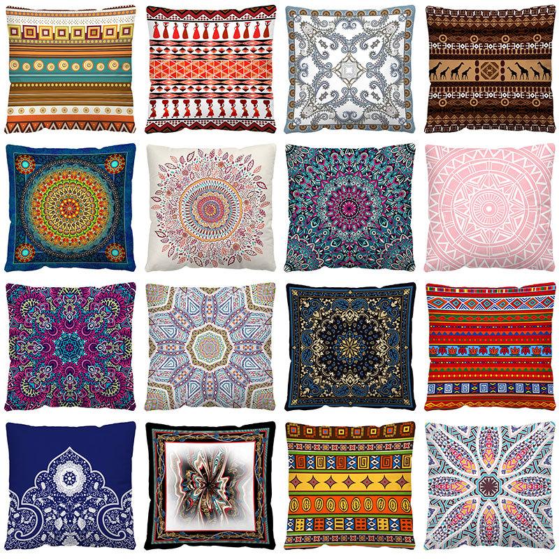 Geometric Cushion Cover Print Ethnic Decorative Pillowcase Sofa Home Decor Peach Skin Pillowcase