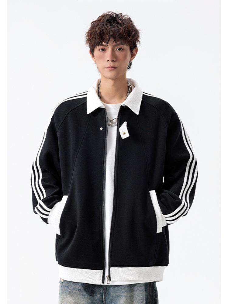 

Men s Autumn Trendy American Patchwork Hoodie Jacket - Versatile Streetwear with Stripes 3XL (165-185 jin)