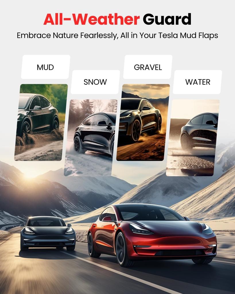 Mud Flaps for Tesla Model Y Model 3 2026 Stay Clean Protect Paint Military Grade All Weather Splash Guards No Drilling Required
