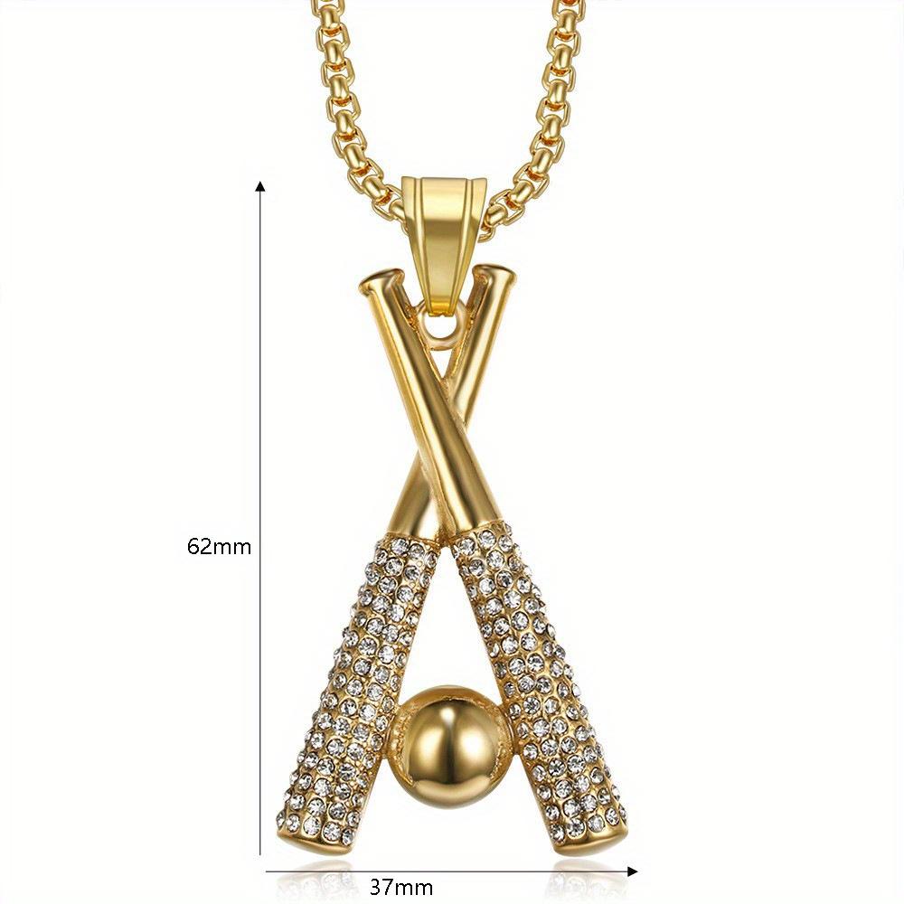 Pandantiv Bat de Baseball din Zirconiu Complet Colier din Oțel Inoxidabil Bijuterii Bărbați Trend Hip Hop