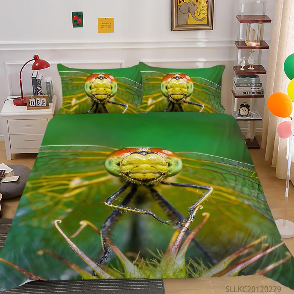 Vânzare caldă imprimare cu libelule, textile pentru acasă, așternut, costum, insecte, nou moda, microfibră, lavabilă, huse de pilotă